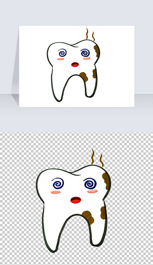 牙齿卡通牙齿生病表情免抠png