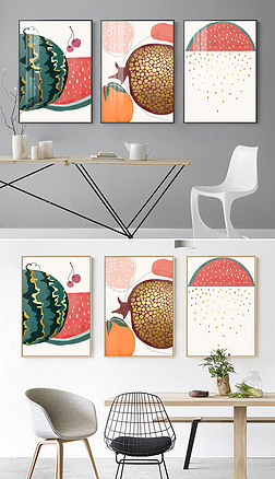 水果图玄关装饰画|现代轻奢ins小清新手绘水果北欧餐厅三联装饰画