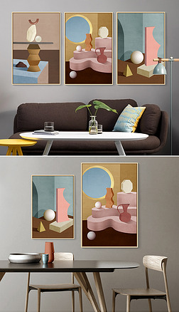 北欧ins莫兰迪色空间艺术建筑客厅装饰画