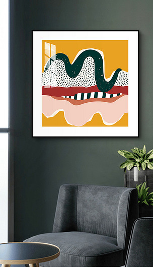 原创抽象装饰画几何线条色块餐厅装饰画玄关挂画-版权可商用