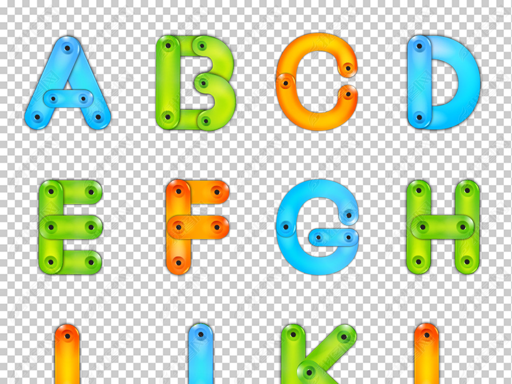 彩色卡通拼接26个大写英文字母合集矢量免抠png