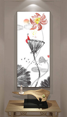 新中式简约抽象禅意水墨荷花玄关装饰画