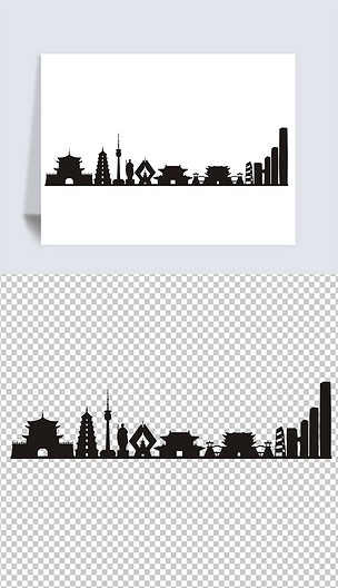 陕西省会古城西安城市剪影cdr矢量图下载-编号23886060-城市建筑-我