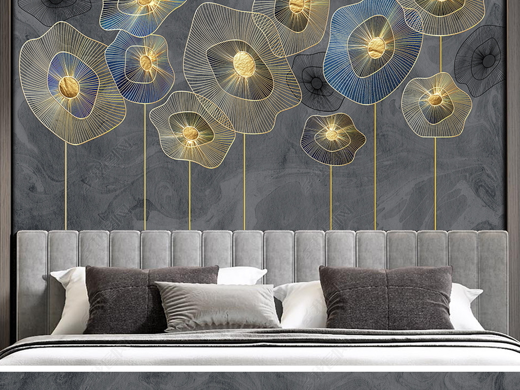 高级灰轻奢抽象金属浮雕花壁画背景墙