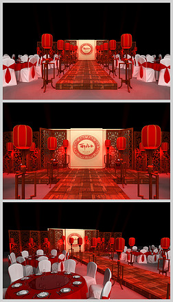 中式简约婚礼背景舞台舞美设计3D模型下载