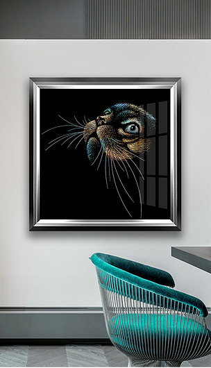 可爱小猫咪表情装饰画后现代简约流行黑白烁金轻奢装饰画动物头像玄关