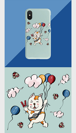 卡通风手绘网红可爱猫咪小动物手机壳图案设计