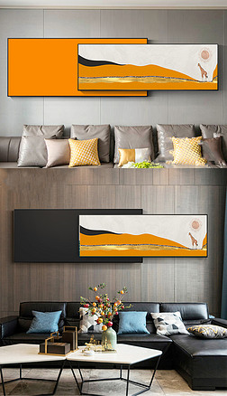 现代抽象爱马仕色装饰画床头画中画装饰画