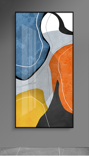 原创现代简约抽象色块拼接图案几何装饰画-版权可商用