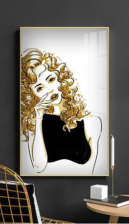 现代简约时尚金发美女人物北欧轻奢装饰画服装店美发店装饰画