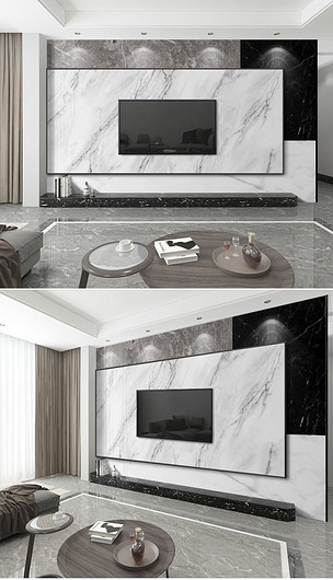 现代轻奢黑白灰石材组合大板悬空背景墙下载-编号23898827-大理石背景