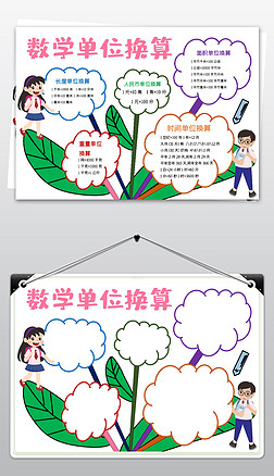 word简单手绘数学单位换算小报我爱数学通用手抄报模板素材
