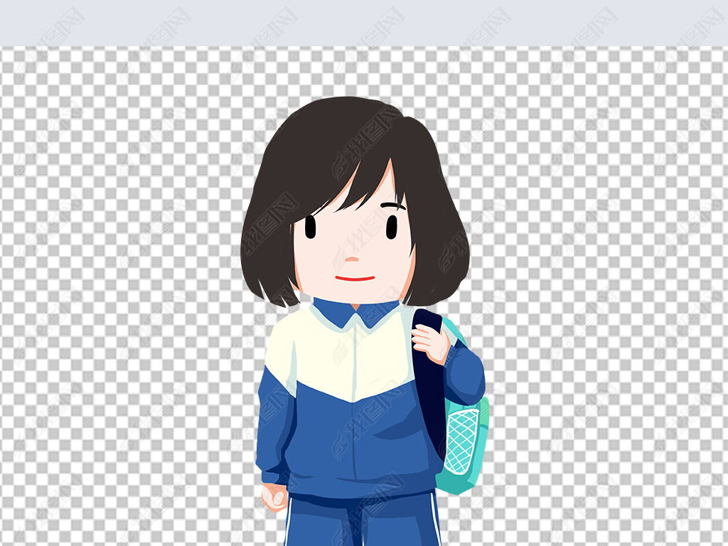 穿校服的卡通学生儿童背着书包开学季png免扣素材