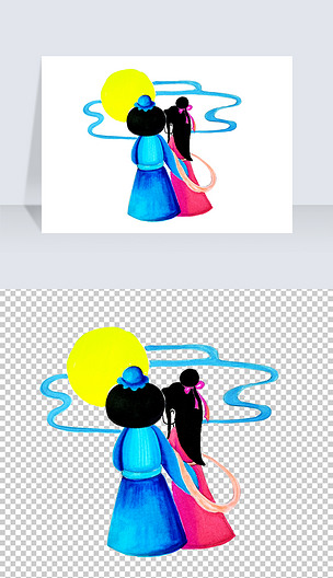 七夕情人节牛郎织女背影免抠png
