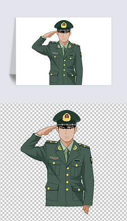 战士军人军官士兵敬礼卡通人物形象免抠素材图片
