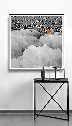 现代简约意境抽象黑白线条纹理客厅装饰画