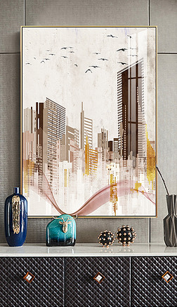 北欧线条城市装饰画|北欧现代城市几何线条客厅装饰画挂画