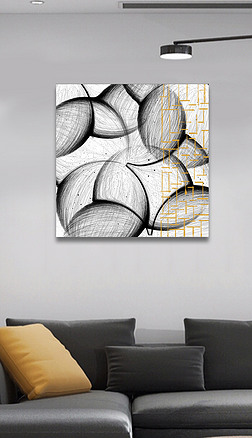 现代时尚简约抽象思绪线条黑白灰金色条纹艺术装饰画