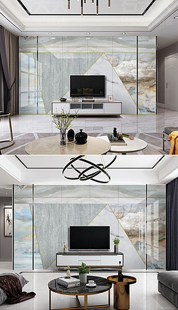爵士白大理石纹几何电视沙发背景墙壁画