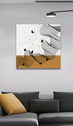 现代时尚简约抽象波澜起伏曲线蝶舞黑白灰艺术装饰画