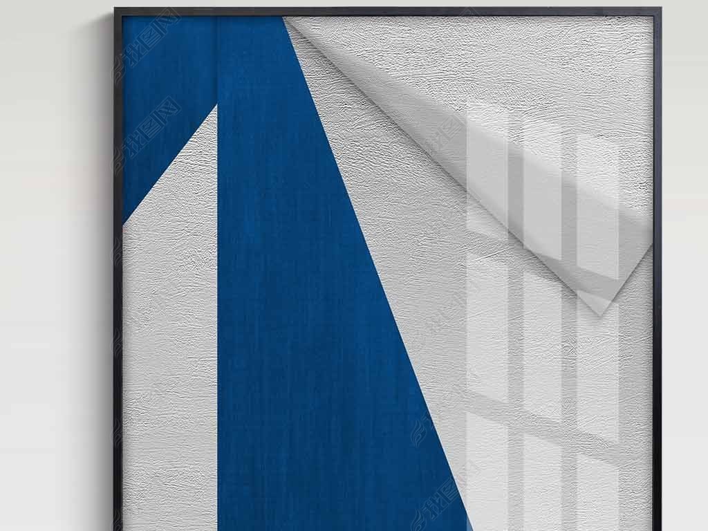 北欧现代抽象简约极简意境艺术蓝白黑白几何客厅玄关走廊晶瓷画装饰画