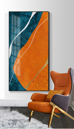 抽象复古几何客厅橙色爱马仕轻奢玄关装饰画