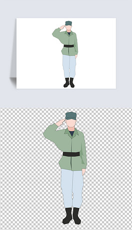 军训站岗敬礼卡通士兵人物形象免抠设计素材