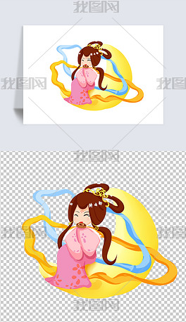 坐在月亮上吃月饼的嫦娥png免扣素材