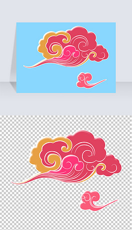 彩霞云朵祥云图案七彩png免扣素材国潮