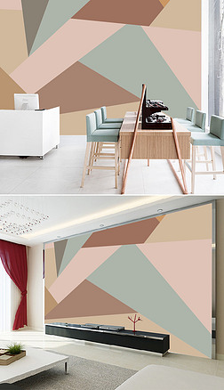 现代简约莫兰迪几何色块电视背景墙壁纸壁画