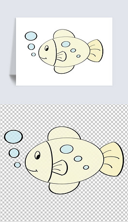 黄色吐泡泡小鱼卡通抽象手绘插画元素
