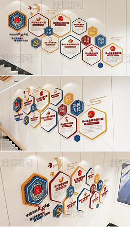3D立体中国消防救援队发展历程文化墙楼梯文化布置模板