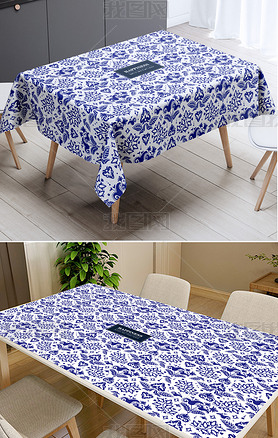 新中式现代简约青花瓷花纹桌布茶几防尘罩