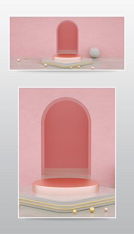 淘宝天猫粉色展示台C4D模型海报模板