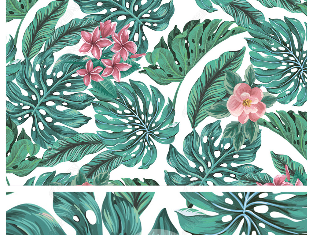 北欧时尚四方连续树叶图案壁纸