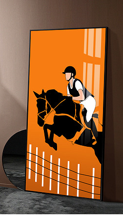 画|现代简约爱马仕橙色客厅装饰画轻奢沙发挂画人物骑马玄关装饰画2