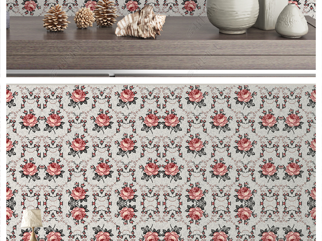 北欧时尚四方连续花卉图案壁纸