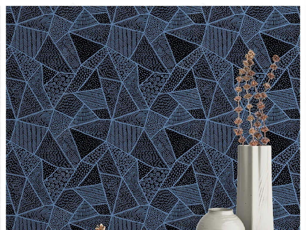 北欧时尚四方连续几何涂鸦图案壁纸