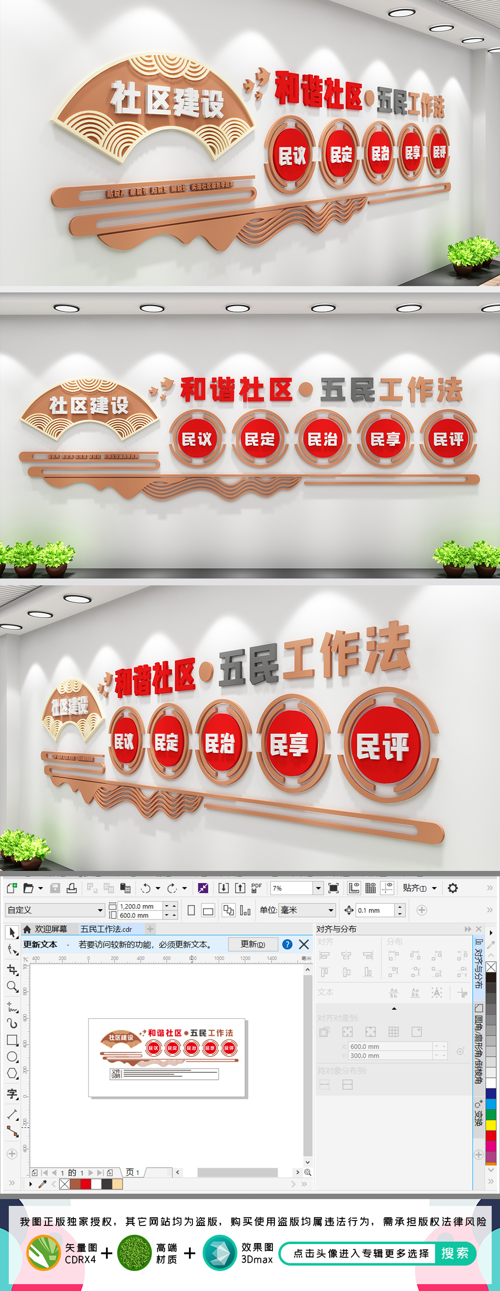 五民工作法社区文化墙社区便民服务中心