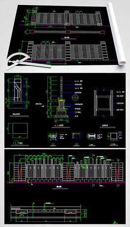墓地墓碑cad图纸大理石围墙cad金属栏杆围墙cad八种大门cad图库某小区