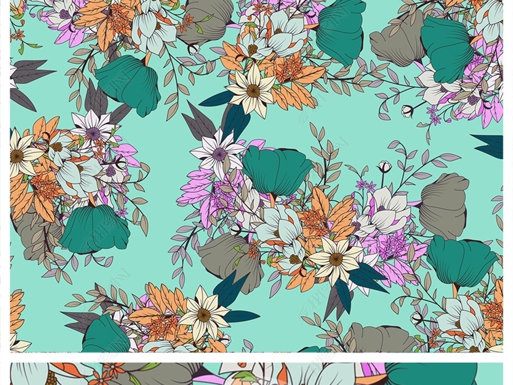 北欧时尚四方连续植物图案壁纸