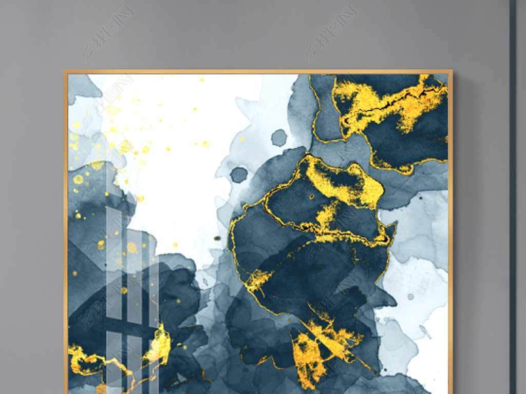 轻奢抽象艺术金箔油画色彩简约后现代玄关装饰画