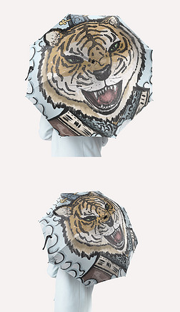 国潮风手绘老虎动物雨伞太阳伞图案