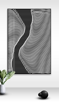 现代时尚简约抽象建筑黑白灰线条凹凸立体艺术装饰画