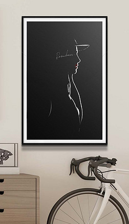 黑白剪影装饰画|轻奢抽象黑白人物剪影线条赤贫侘寂风装饰画