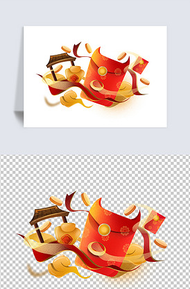 手绘牛年压岁红包png免扣素材