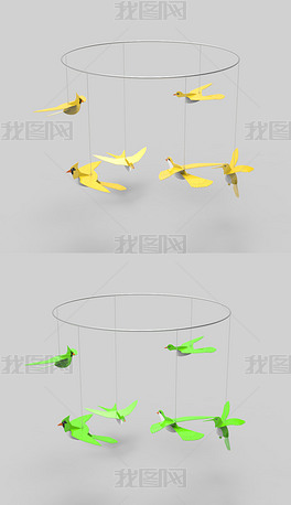 玩具挂着的鸟犀牛3D模型
