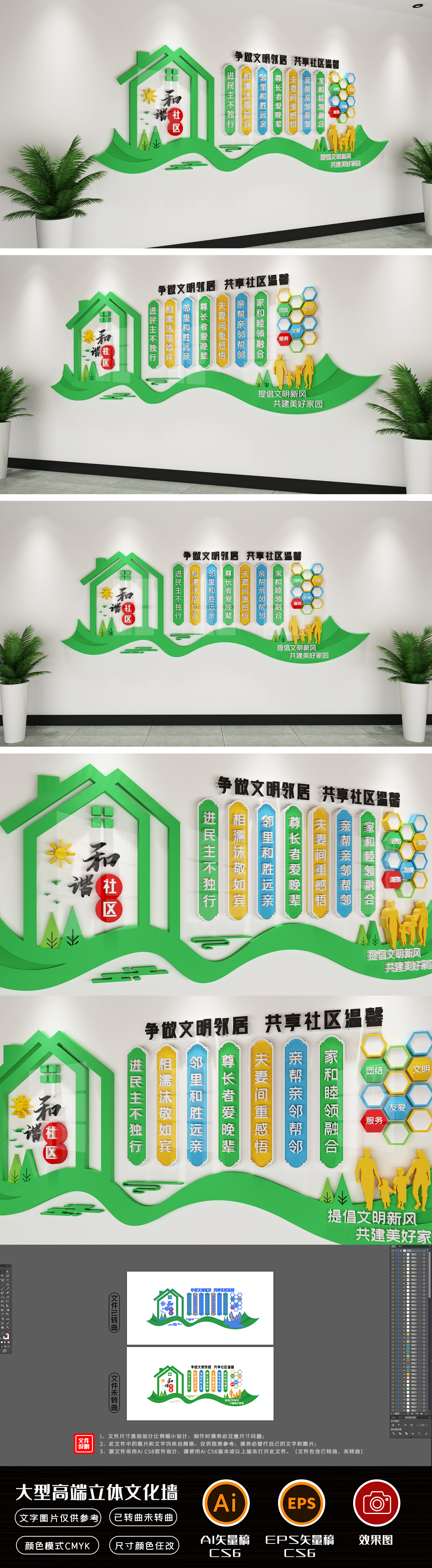 幸福社区和谐邻里爱在邻里小区物业文明和谐社区文化墙