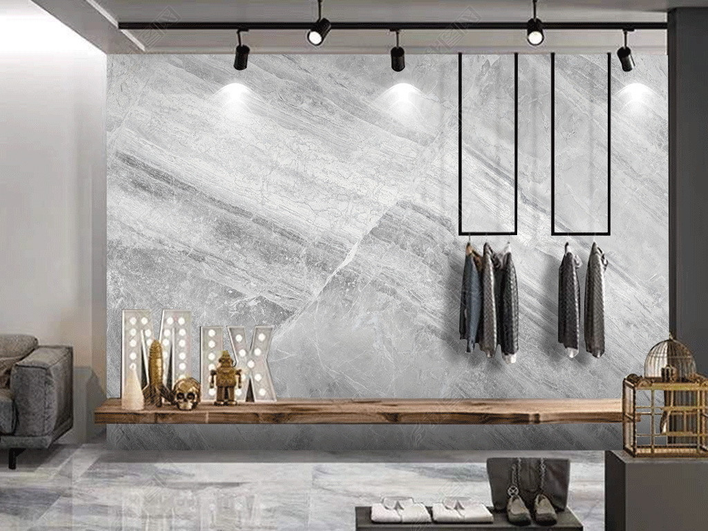 现代大气轻奢大理石材卖场服装店公司工装背景墙