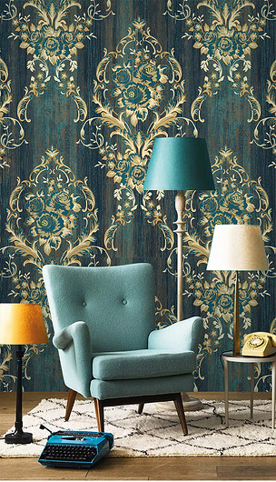 欧式大马士革卷草花卉客厅壁纸墙纸图案墙布